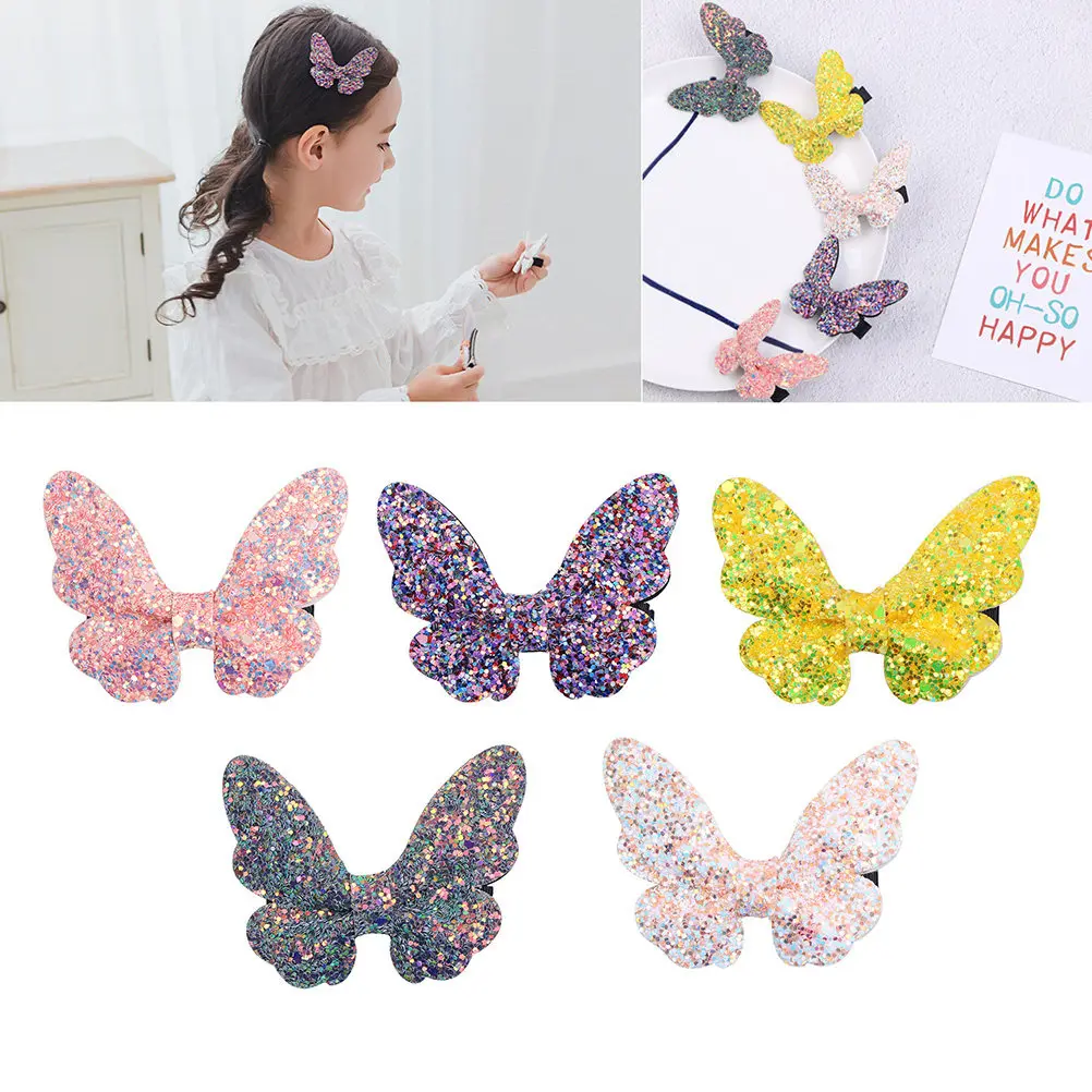 5Pcs Adorable Sequins Hair Clips Shaped Barrette Hairpin for Little Girls Toddlers Bangs Ponytail Styling Elegant Hair