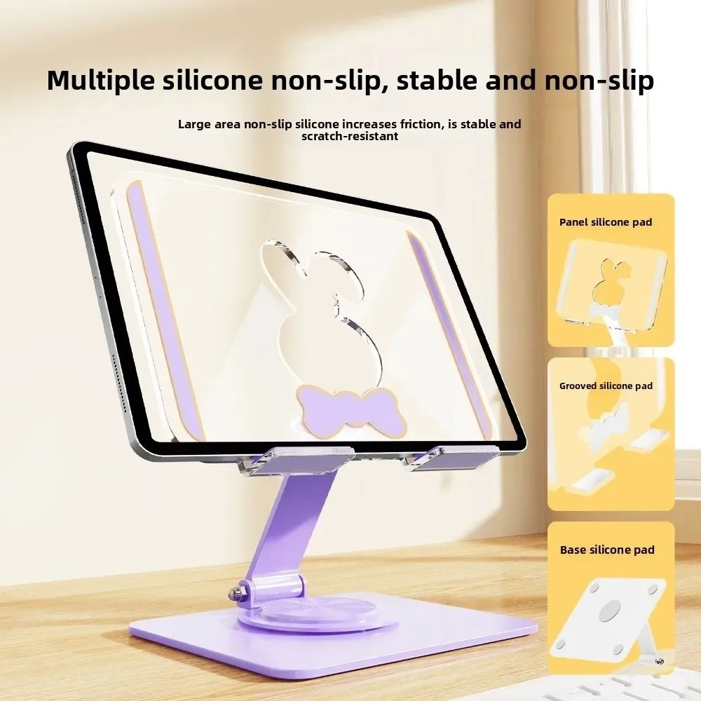 Aryclic Desktop Tablet Stand Foldable Hollow Rabbit Tablet Holder Rotatable Transparent Tablet Phone Bracket for Home&Office