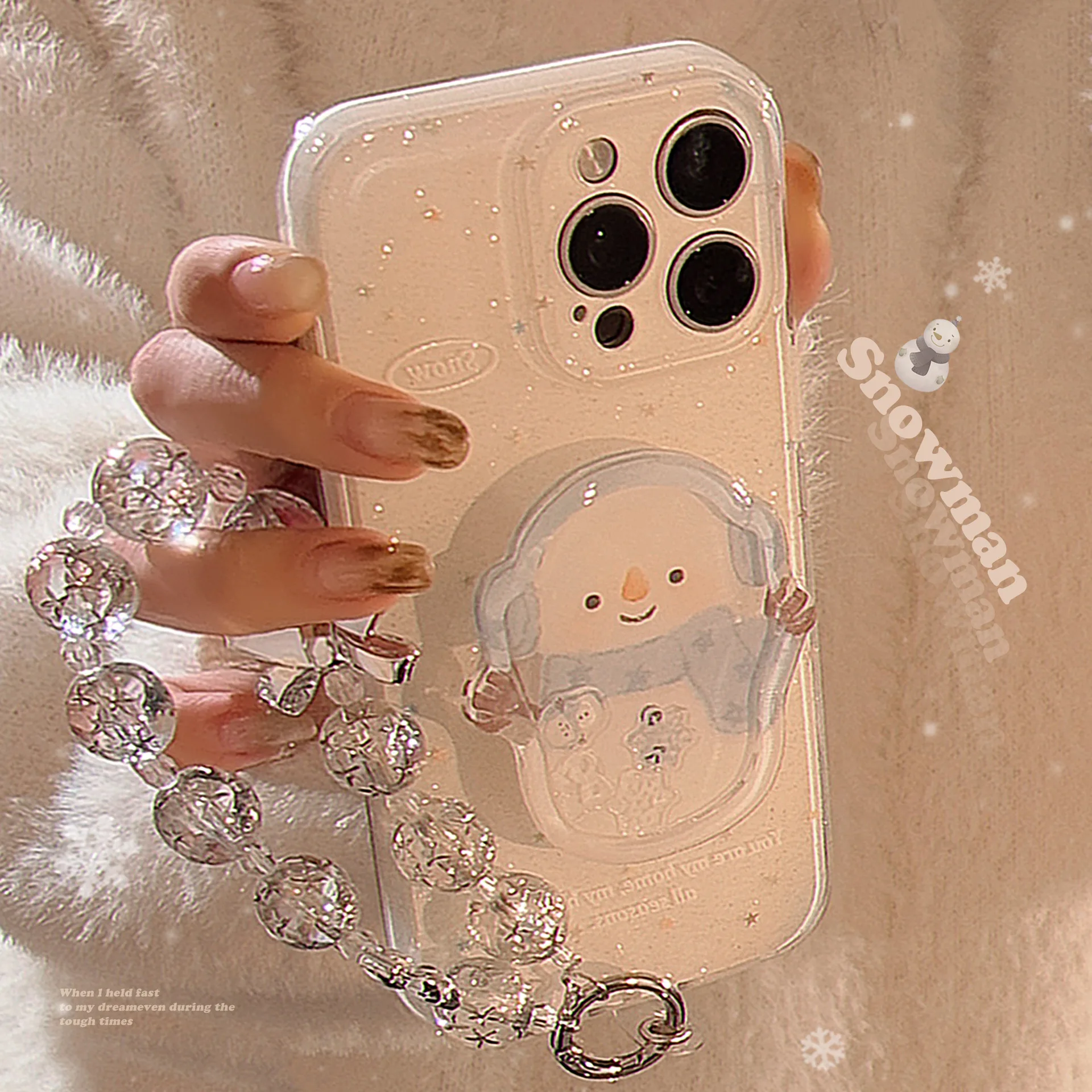 Winter Snowman Rocking Stand Mobile Phone Case With Stand For iPhone16PRO/15promax Phone Case With Chain For iphone12/14