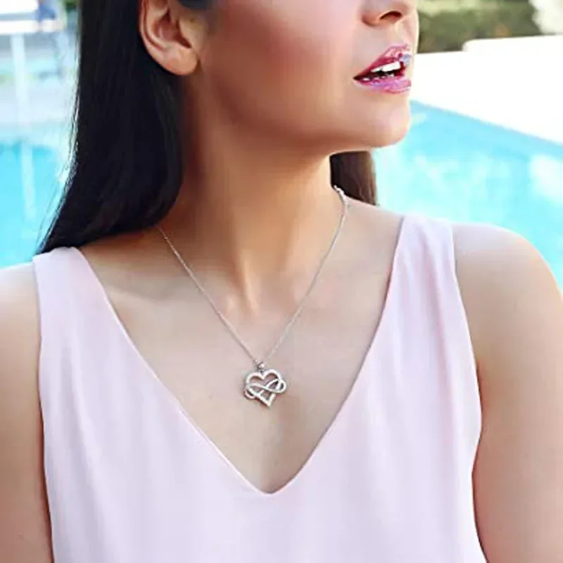Huitan فضي اللون الحب القلب قلادة للنساء كامل مع تألق تشيكوسلوفاكيا المشاركة الزفاف القلائد مجوهرات الأزياء الجديدة #2