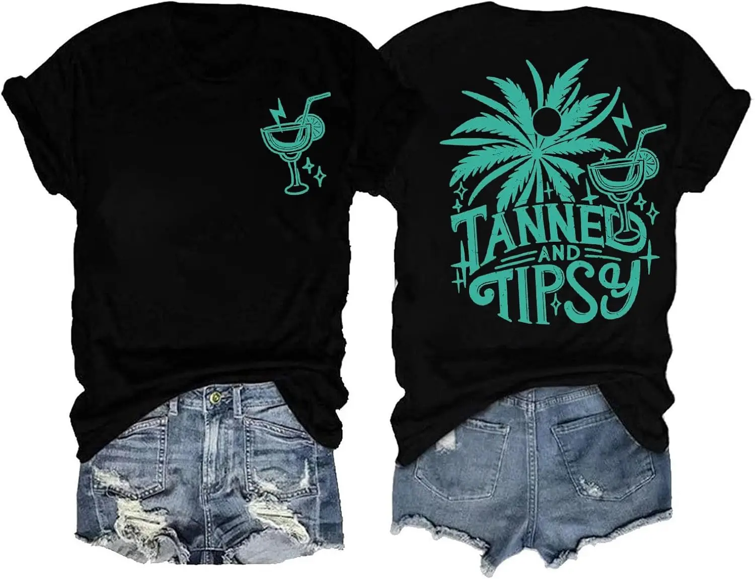 MCILLO Tanned and Tipsy Shirt for Women Beach Summer Tops Coconut Tree Vacation Tops T Shirts