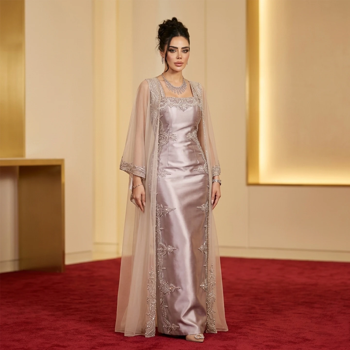 Sharon Said 2026 Neues Elegantes Rosa Zweiteiliges Satin-Abendkleid mit Kristallperlen Dubai Arabisches Damen-Abendkleid SS326 Maßanfertigung – Detail 2