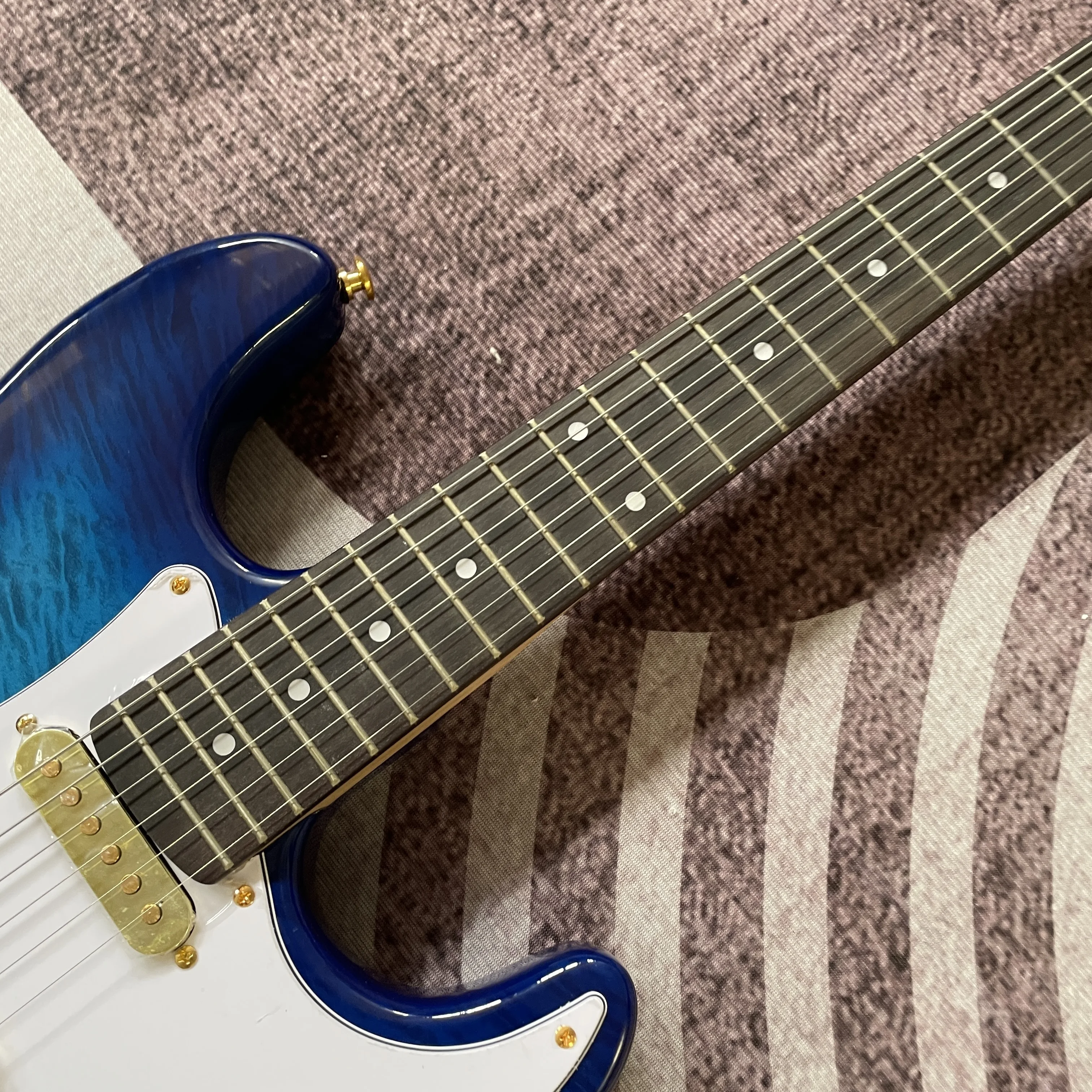 Blue ST Electric Guitar SSS Gold Hardware Tremolo Bar Rosewood Fretboard Fast Ship