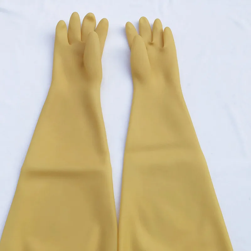 Skin Color Rubber Gloves Long Ebow Length Industrial Stylish Chic Insulation Acid and Alkali Resistance Battery Factory Use