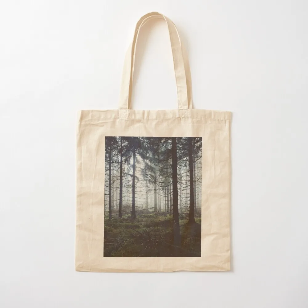 Through The Trees // Nightwalker In Ghostwood Romantasy Foggy Misty Fairytale Forest Covered In Magic Fog Tote Bag