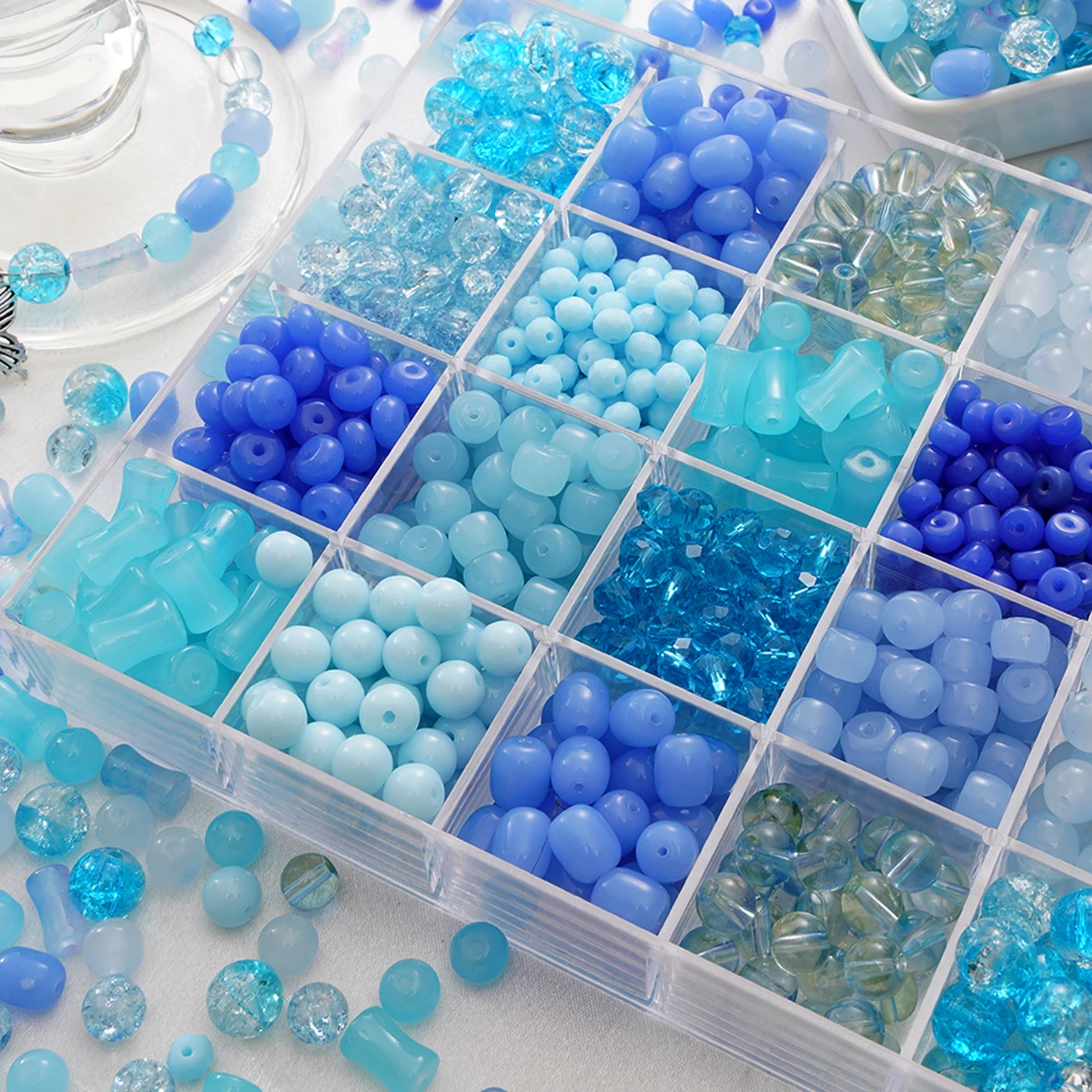 20pcs Blue Series Multi‑Style Glass Spacer Loose Beads for DIY Making  Jewelry Bracelets Necklaces Accessories