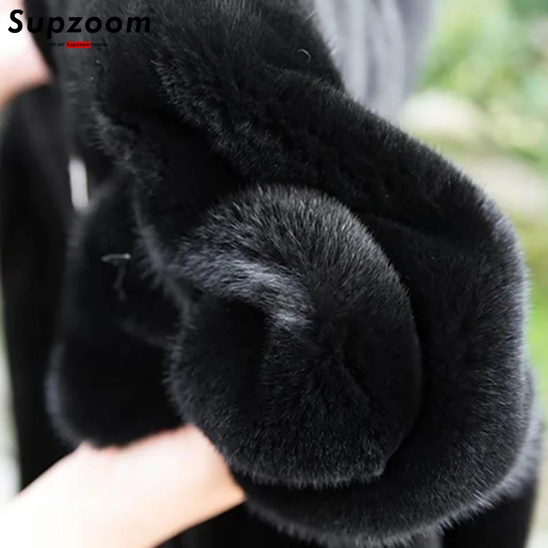 Supzoom 2022 New Arrival Top Fashion Winter Warm Flowing Gold Mink Imitation Sheep Sheared Fur Zipper Men's Solid Hooded Jacket