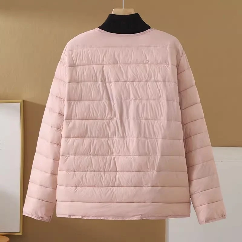 سترة قطنية خفيفة الوزن، معطف نسائي فضفاض غير رسمي برقبة دائرية وصدر واحد w1672 للربيع والخريف والشتاء #4