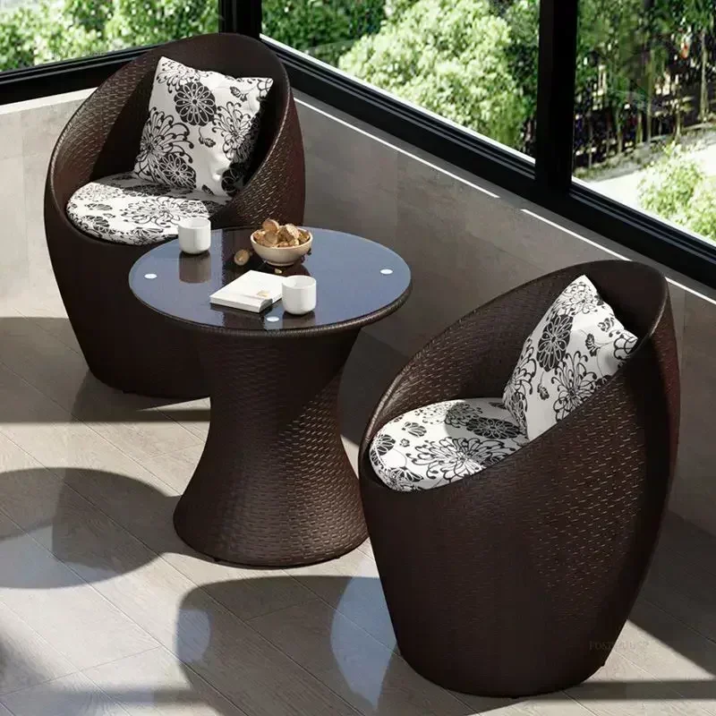 Outdoor Garden Furniture Set PE Rattan Chair Three-piece Set Balcony Small Table and Chair Leisure Courtyard Outdoor Furniture D