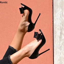 Rontic Handmade kobiety letnie klapki piękne węzeł seksowne szpilki obcasy Peep Toe wspaniałe fuksja czerwone buty i zabawy usa rozmiar 5-15
