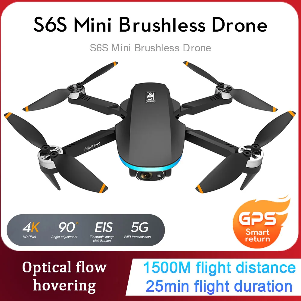 S6sミニブラシレスリモートドローン,GPS,自動リターン,デュアルカメラ,クワッドコプター,光フロー,ソテレープ,飛行機のおもちゃ