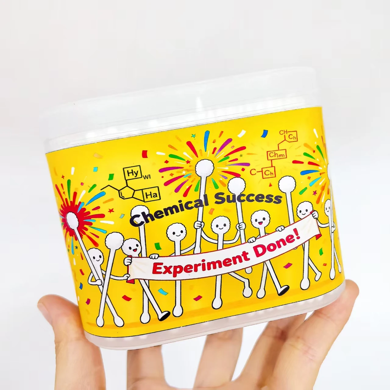 600 tamponi di cotone della serie di esperimenti chimici, tamponi di cotone ad albero sottile a doppia testa con tema "esperimento successo".