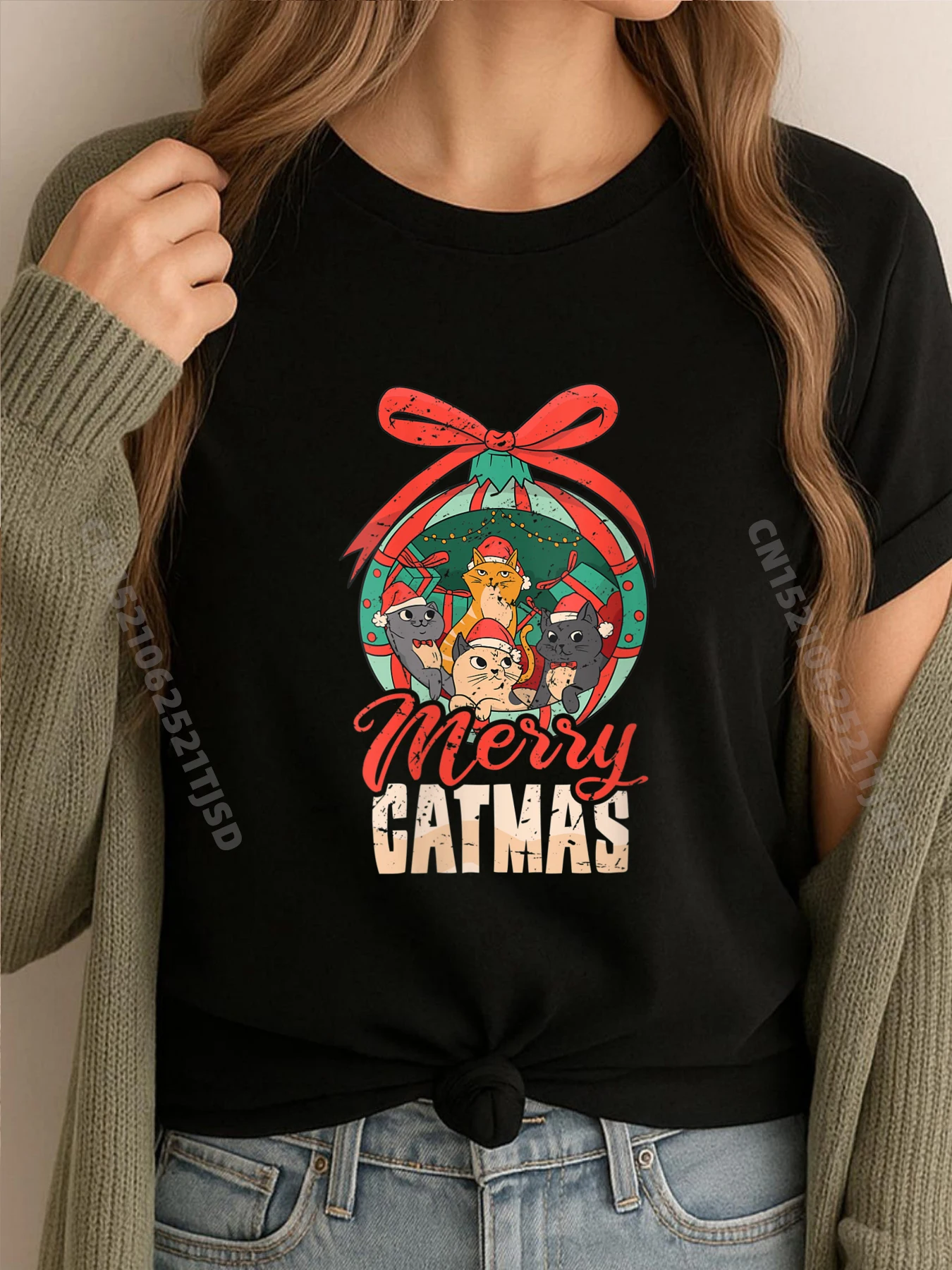 

Женская футболка с рисунком Merry Catmas Cat Lover, рождественский праздник, юмор, каламбур, белая футболка с рисунком, распродажа, уличные футболки