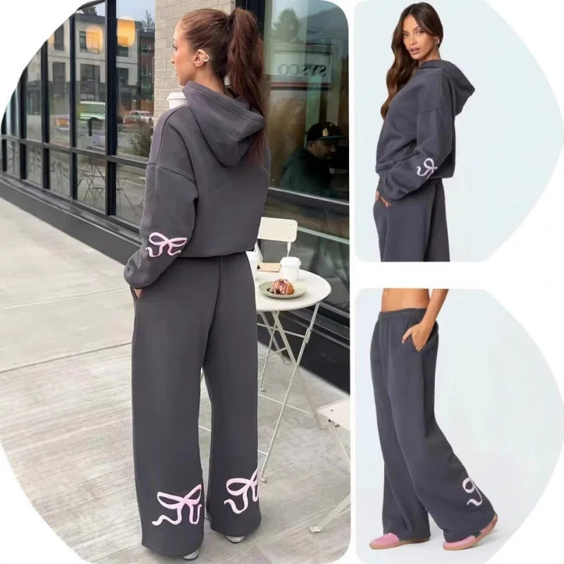 

Popular Style No Hat Rope No Trousers Women's plus Size Sweatshirt and Sweatpants Loose Casual Fleece-lined Casual Wear