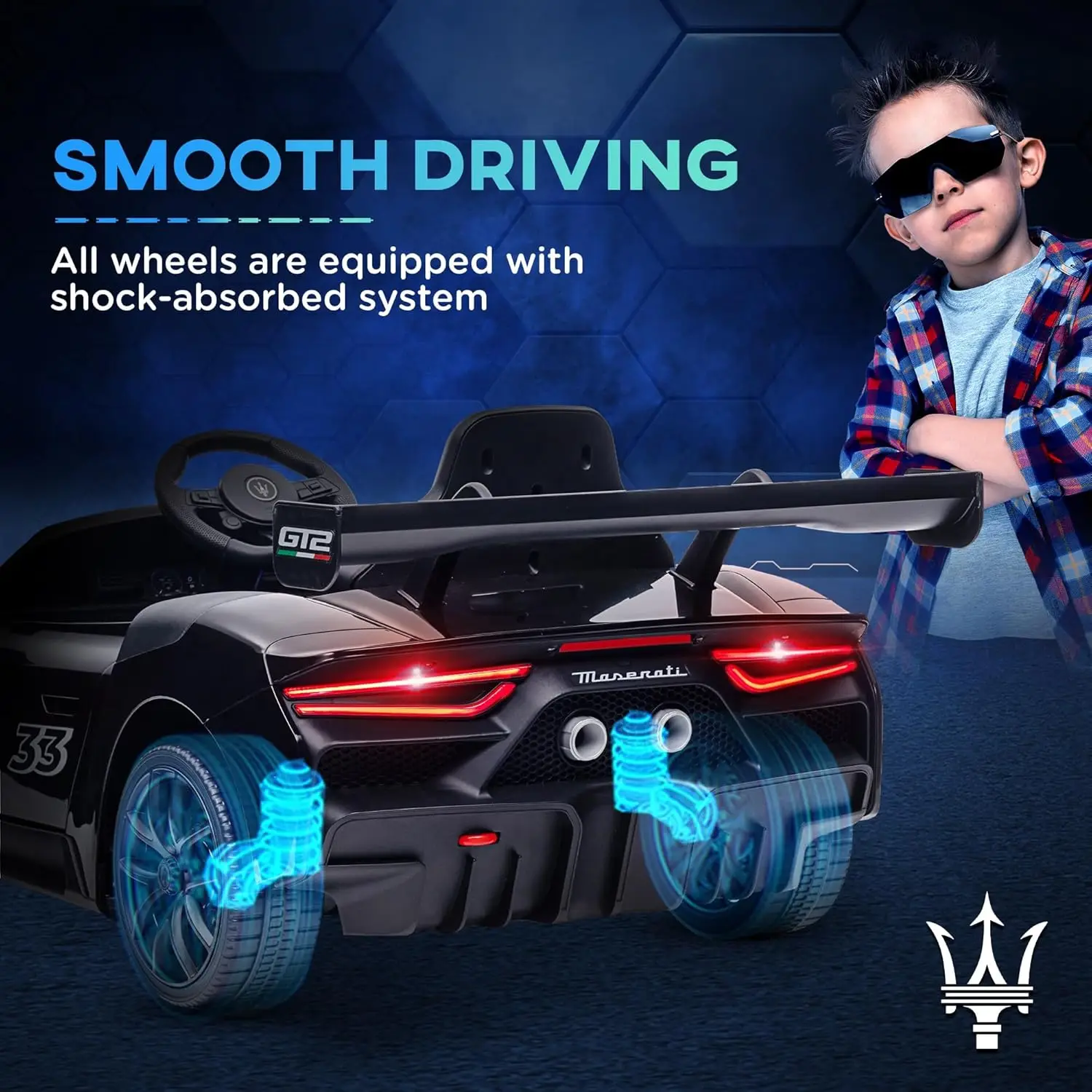 Voiture de conduite sous licence, voiture électrique alimentée par batterie 12 V pour enfants avec suspension à ressort, roues auxiliaires, électrique pour tout-petits de 3 MPH