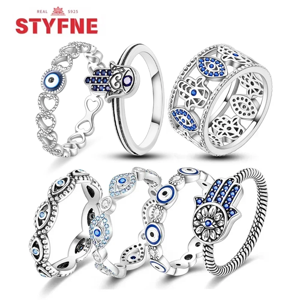 

925 Sterling Silver Blue Evil Eyes Ring Original Design Zircon Finger Lucky Sign Rings for Women High Quality Fine Jewelry Gift
