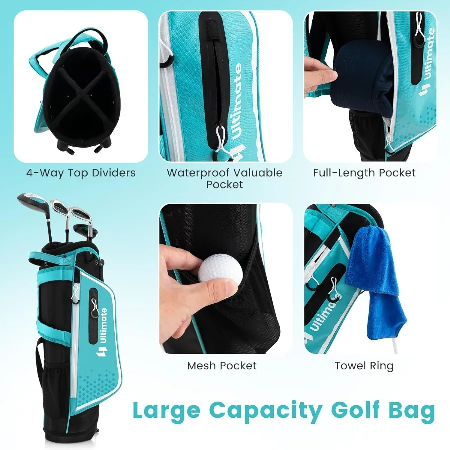 مجموعة نادي الجولف الكاملة للصغار للأعمار اليمنى 57 810 و1113 تتضمن 4 أو 6 نوادي مع حقيبة حامل قابلة للتعديل للممارسة