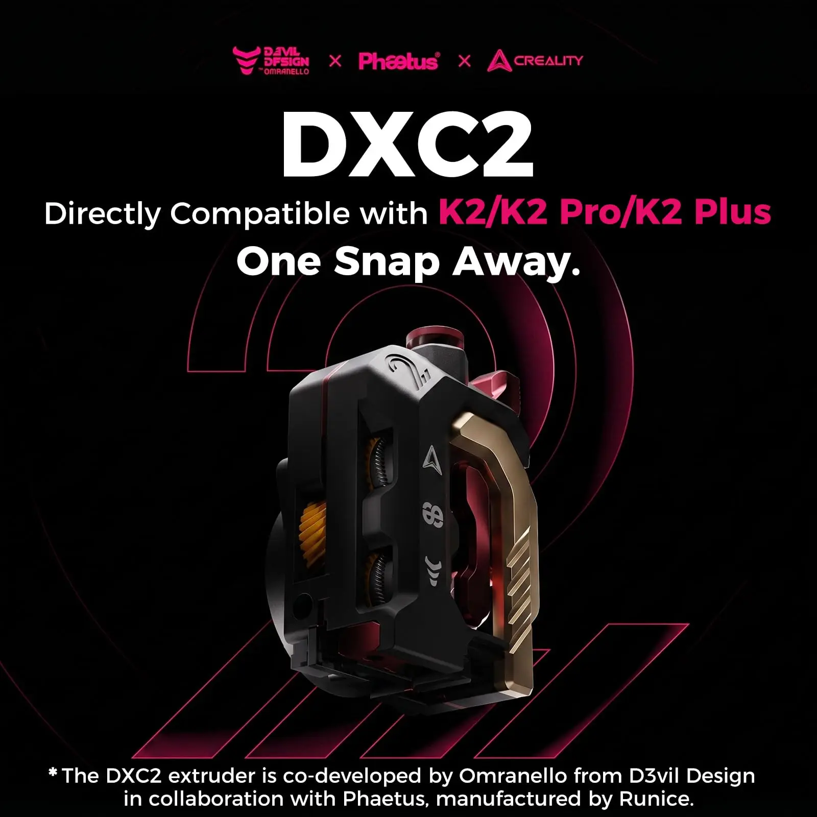 Creality K2/K2 Pro/K2 Plus DXC2 Extruder Dual-Gear Direct Drive Magnetic Tool-Free Maintenance for K2_K2 Pro_K2 Plus Upgrade