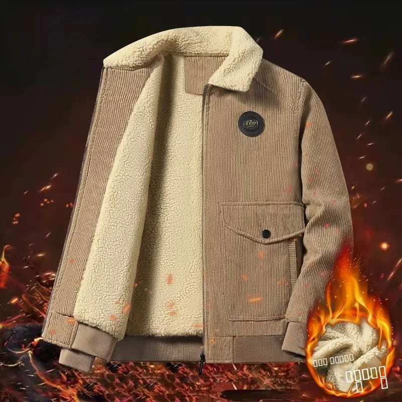 

Men's Corduroy Cotton Jaet Fce Lined Loose Thiened Warm Outerwear for Spring Autumn Winter Busin Casual Sle
