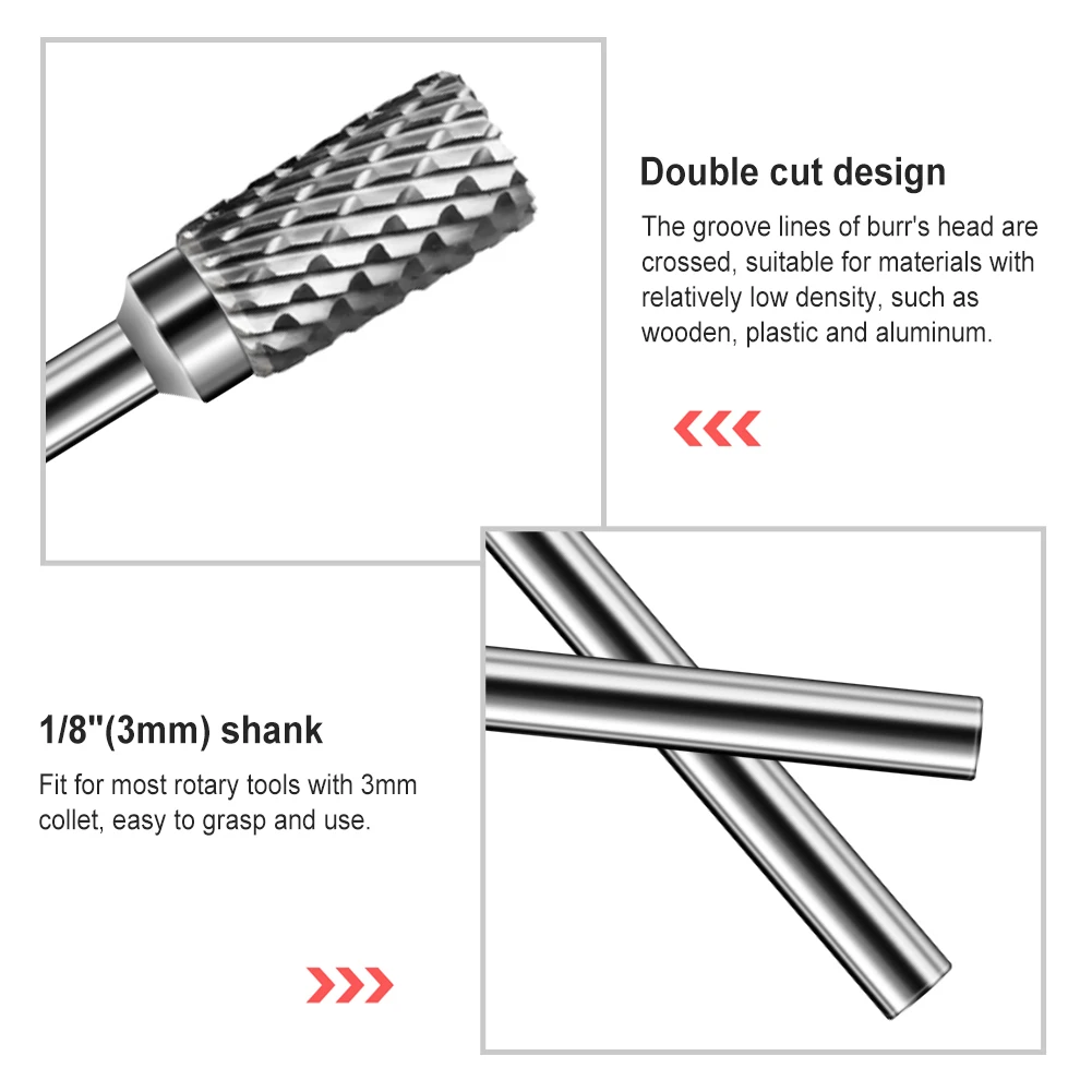 Imagem -05 - Tungstênio Carbide Milling Cutter Ferramenta Rotativa Burr Duplo Diamante Corte Dremel Metal Madeira Elétrica Moagem Desenho Shank mm