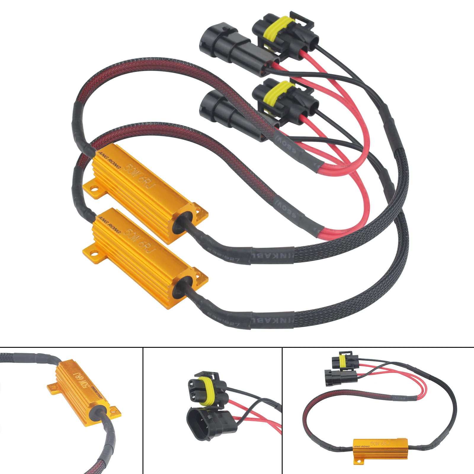 2x H11 H8 Load Resistors Wiring Harness Canbus Decoder For LED Headlight DRL Daytime Running Fog Light