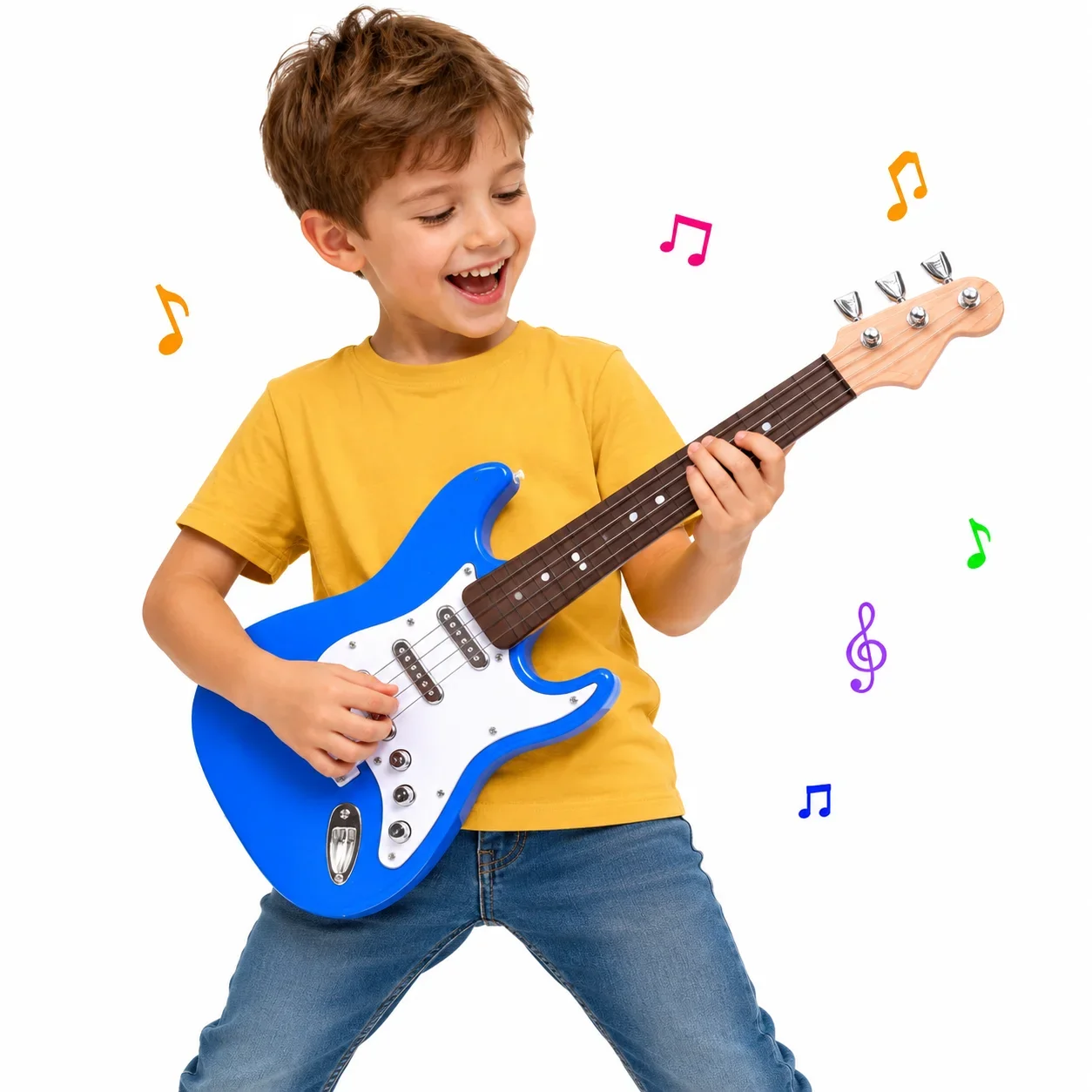 Children Electric Guitar Toy 4 Strings Touch Play Light Up 8 Songs Educational Musical Instrument Gift for Kids 3+