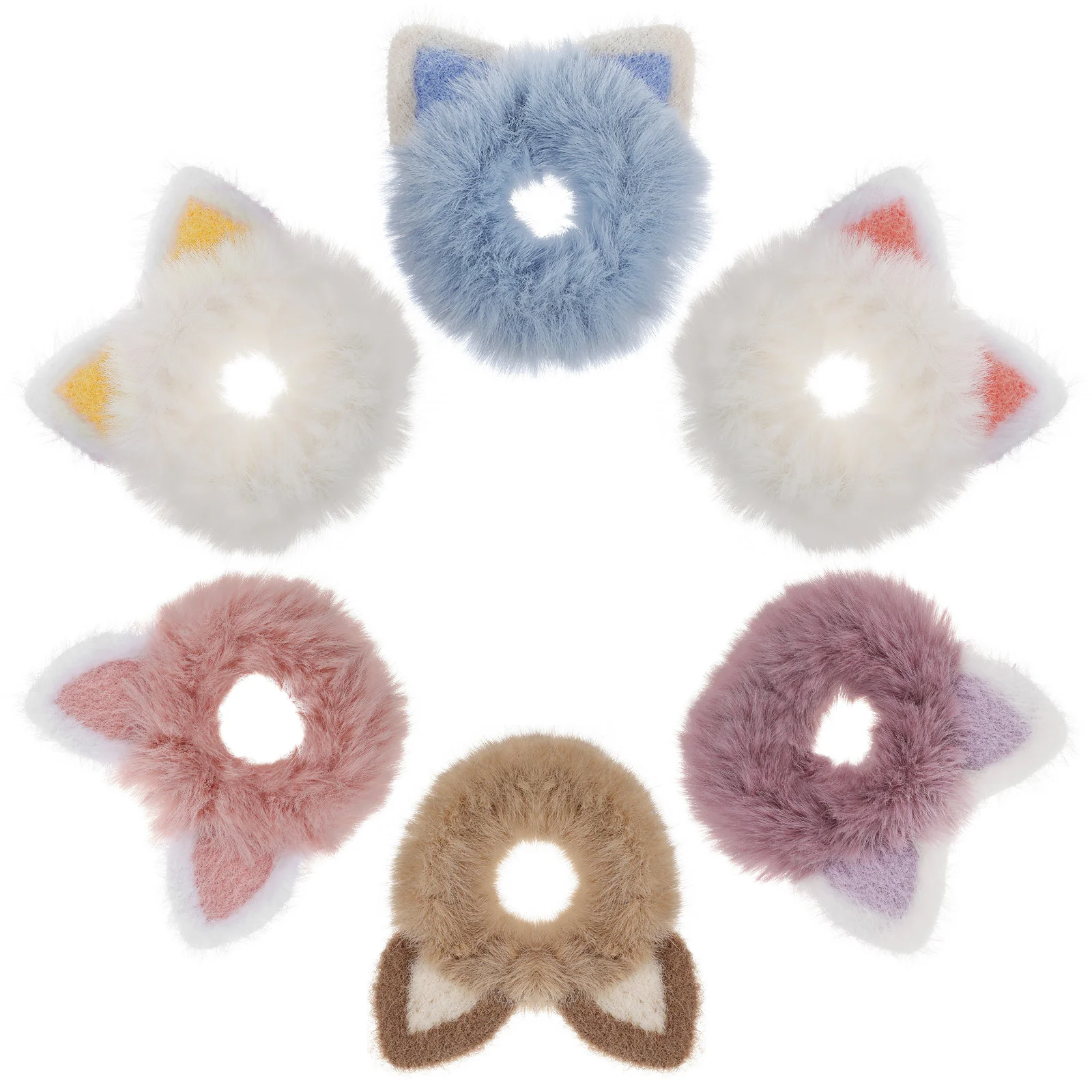 

6 Pcs Hair Ring Office Bands Tie Ponytail Fluffy Cat Ear Elastic Rope Plush Scrunchies