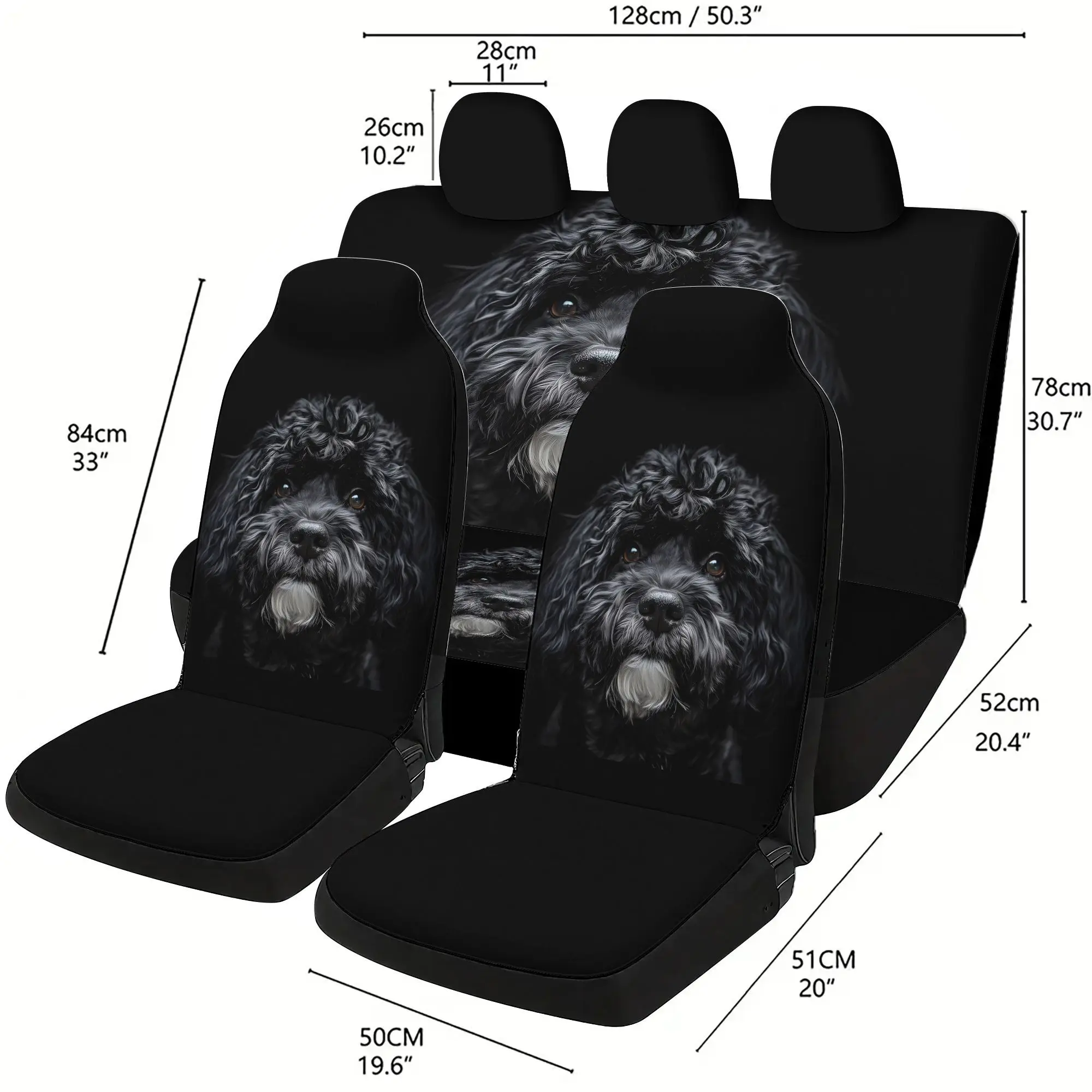 Quick Delivery Of Black Plush Dog 5-Seat Complete Car Seat Covers, Includes 2 Front Seat Covers And 3 Headrest Cushions, Suitabl