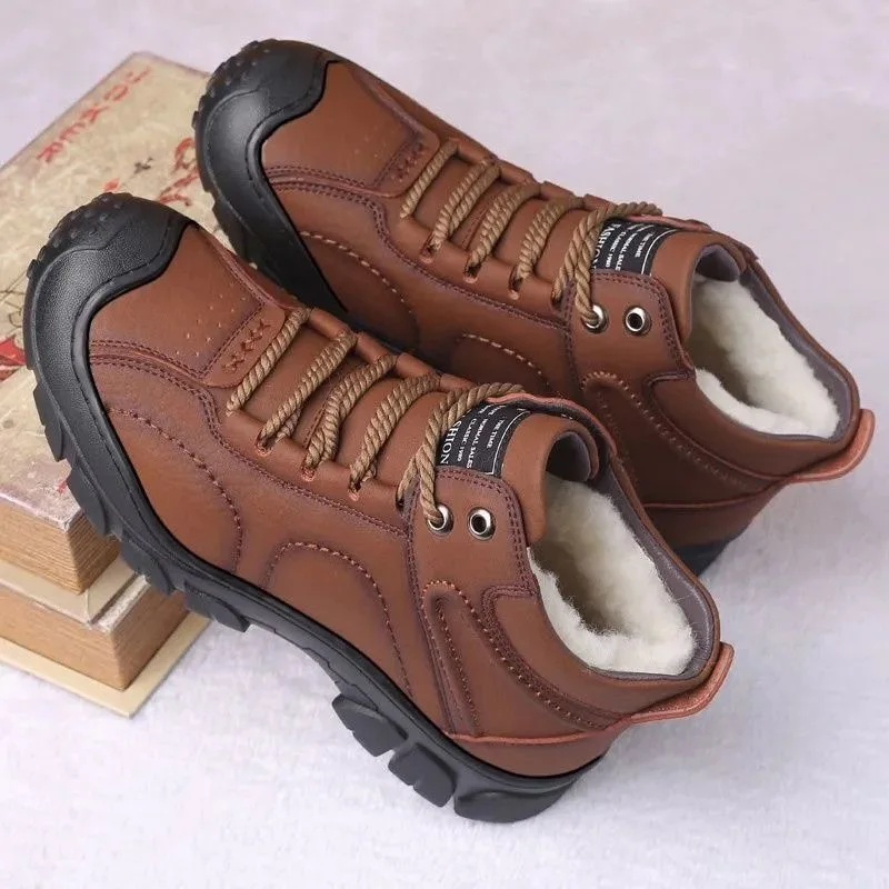 

2025 Autumn/Winter New Men's PU Leather Shoes Thickened Waterproof Casual Men's High Top Shoes Outdoor Sports Snow Boots