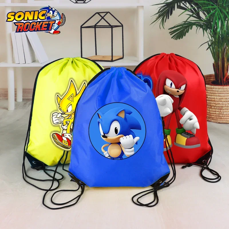 New Sonics Child Drawstring Bag Cartoon Printed Waterproof Drawstring Pockets Large-capacity Adult Storage Bags Birthday Gifts