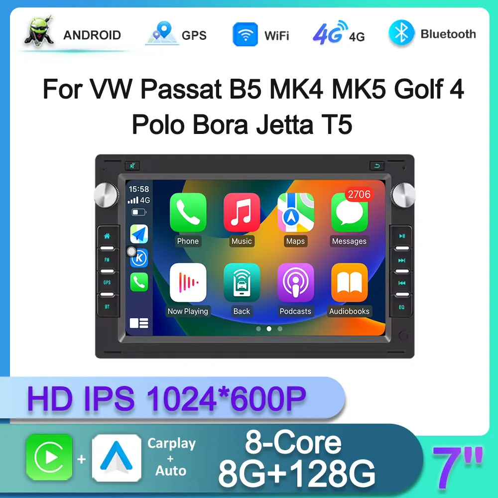 

Android 16 For VW Passat B5 MK4 MK5 Golf 4 Polo Bora Jetta T5 Navigation Car Radio GPS Stereo Autoradio 7“ 8Core 2Din Carplay