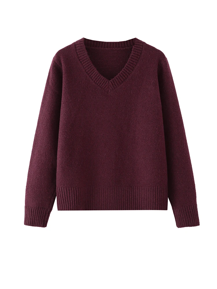 

Women's Burgundy Red Long Sleeve Knitted Sweater Pullover Casual Fall Winter Tops