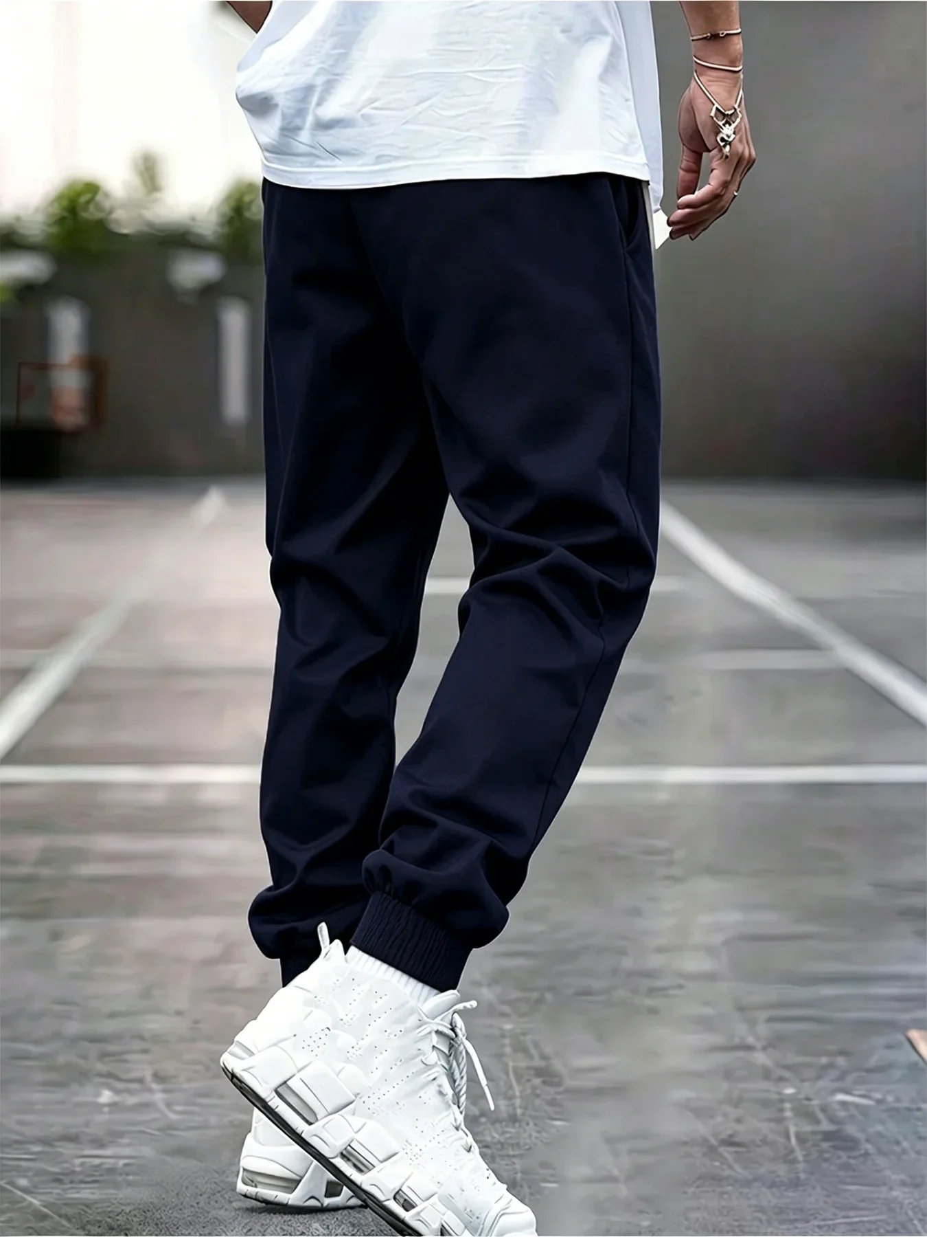 Men's Minimalist Jogger Trousers Drawstring Elastic Waist Tapered Ribbed Cuff Casual Fashion Streetwear Sweatpants
