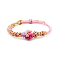 Bracciale fiore rosa pesca Datura Fiore Filo di cotone rosso Braccialetti con ciondoli romantici lavorati a mano Accessori in corda Regali