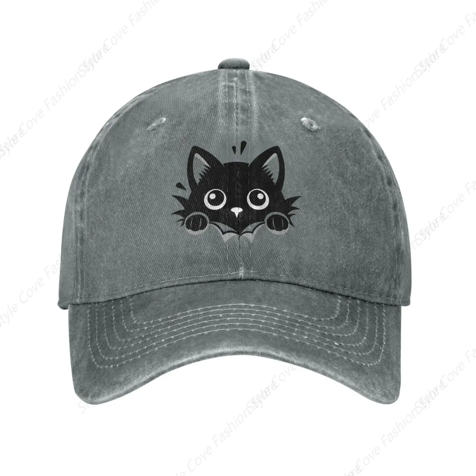 Lustige schwarze Katze spähen Baseball kappe verstellbare gewaschene LKW-Hut klassische Vintage Hut Outdoor-Sport kappe Erwachsenen Sonnenschutz hut