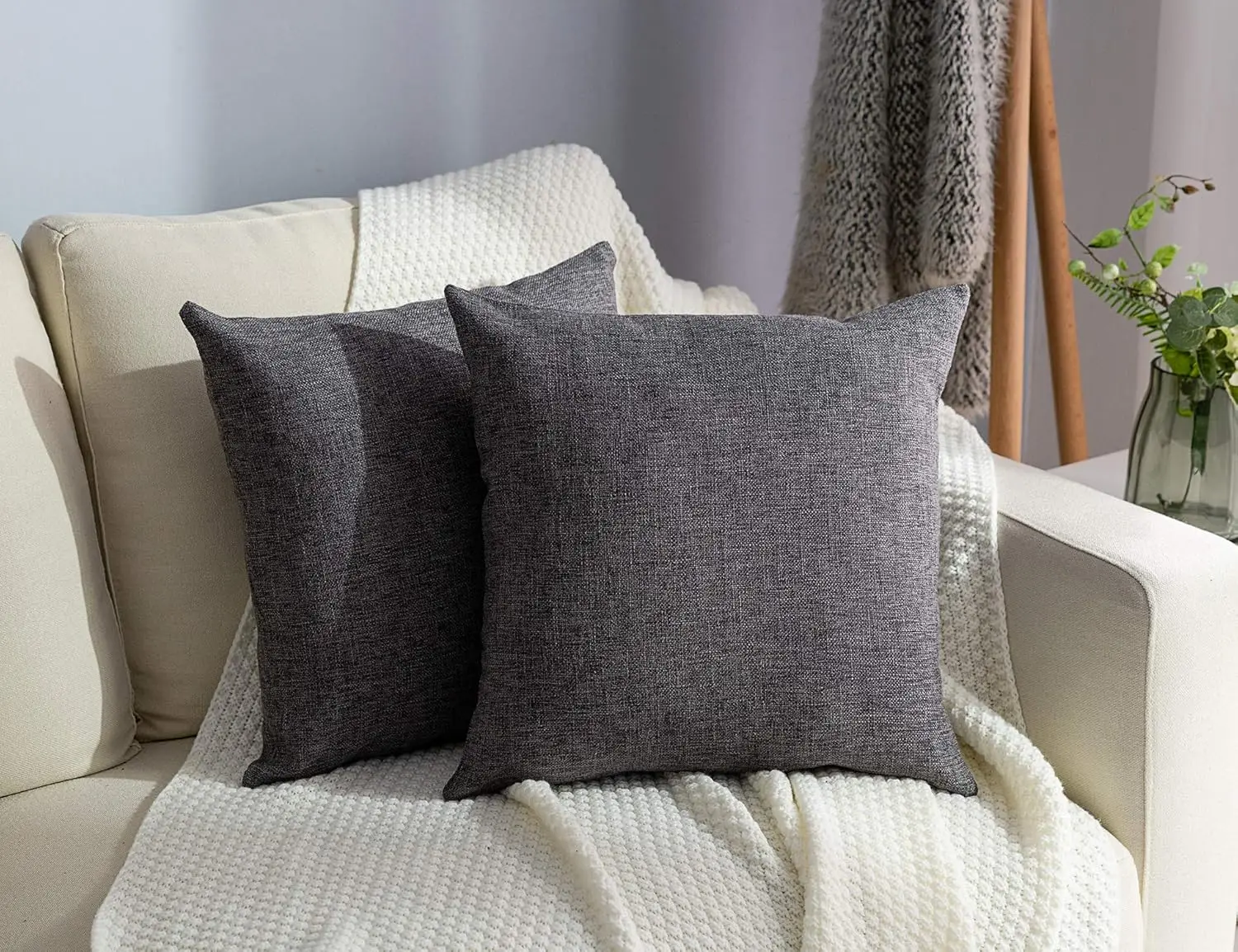 

Set Of 2 Linen Throw Pillow Case Square Decorative Farmhouse Burlap Cushion Case For Bed Couch Sofa Bench, 20 X 20 H (50 Cm),