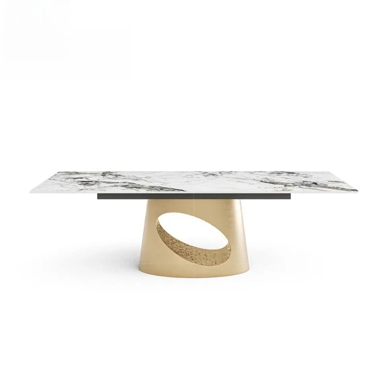 

Modern light luxury rock slab multi-functional retractable dining table rectangular eating small apartment household dining