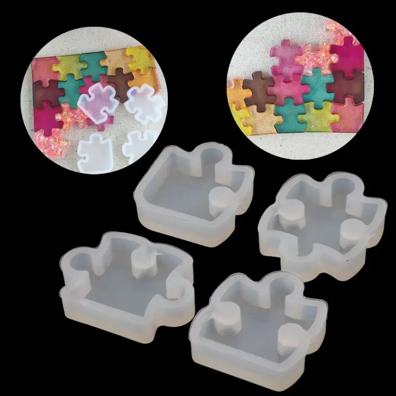 4Pcs Puzzle Crystal Mold Silicone Mould DIY Jewelry Pendant Making Tool