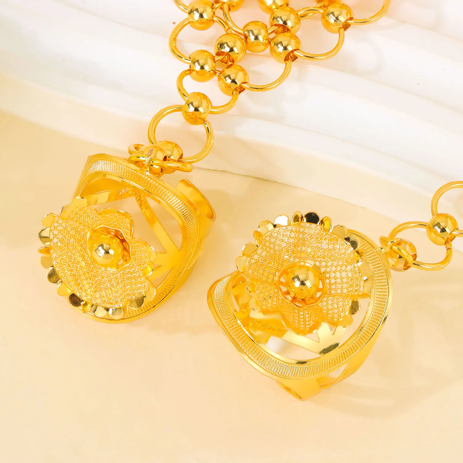 Äthiopisches Brautschmuck-Set Habesha Mode Hohles Armband mit Ring Ohrringe Afrikanischer Damenschmuck für Veranstaltungen und Partys – Detail 6