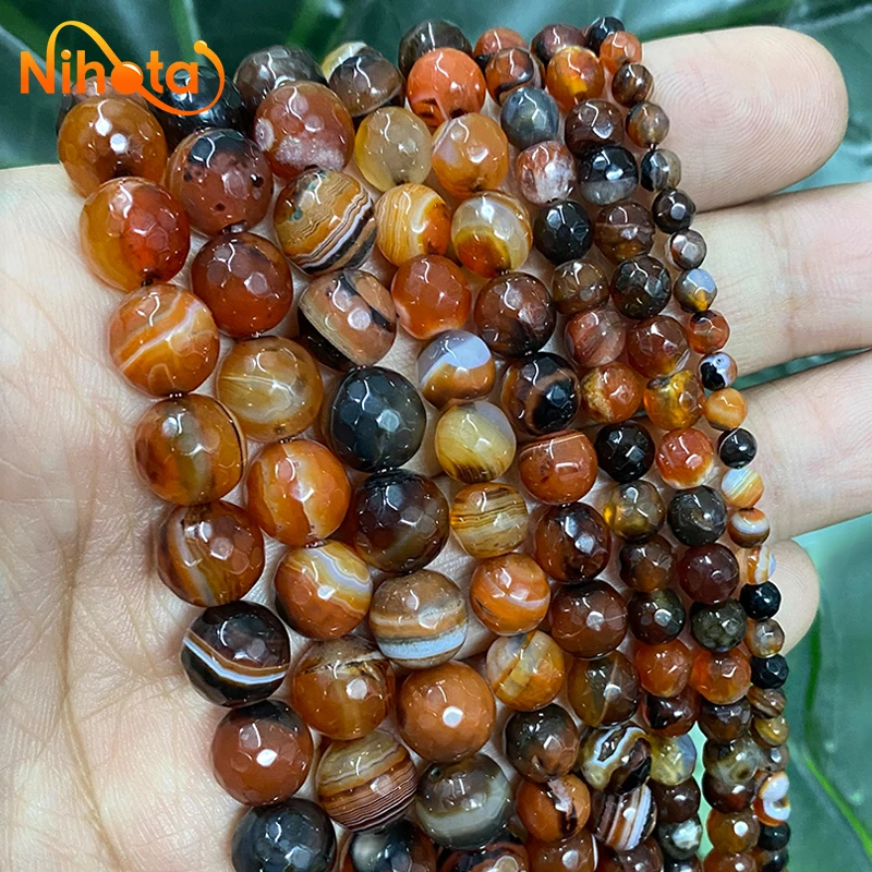 4/6/8/10/12 مللي متر الأوجه الخيال مخطط Agates الجولة الخرز الطبيعي الجزع سوار ذاتي الصنع أقراط اكسسوارات صنع المجوهرات 15''