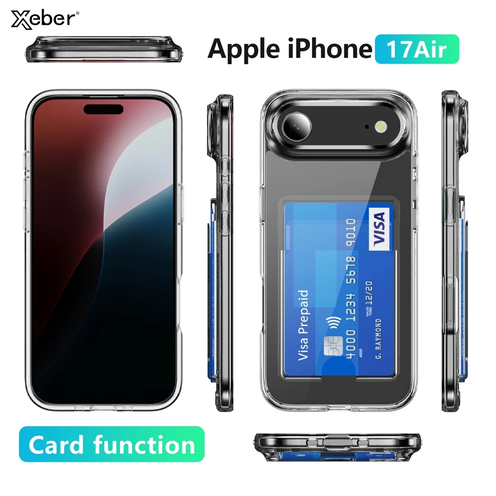 Luxuriöse transparente Kartensteckplatz-Halter-Brieftaschenhülle für iPhone 17, 16, 15, 14, 13, 12, 11 Pro Max Plus, stoßfeste, klare, harte Acrylabdeckung