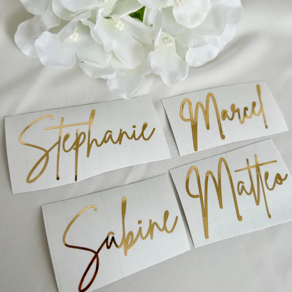Personalized Vinyl Stickers Gold Foil Text Custom Name And Date Wedding Stickers Engagement Decor Söz Bridesmaid Gifts Stickers view 5