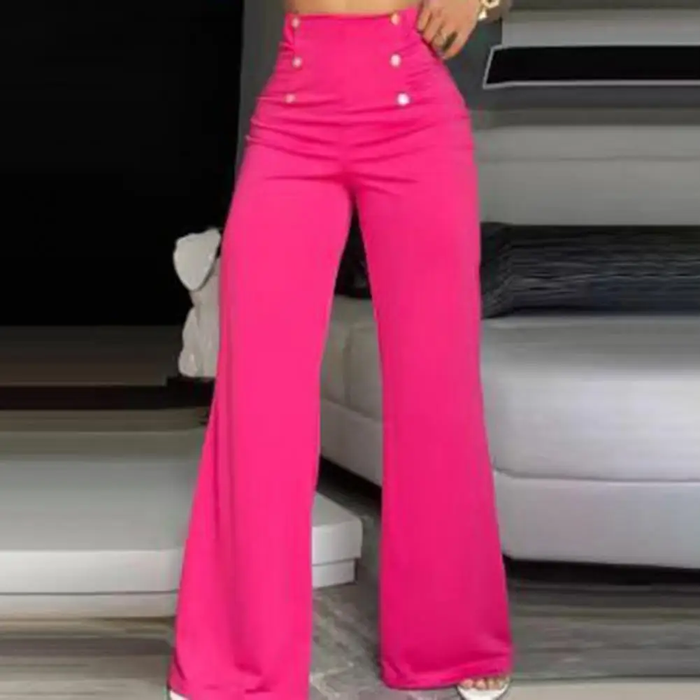 Women Trousers Lightweight Pants Flared Hem High Waist Women's Pants Elegant Ol Commute Style with Elastic Button Decor for Full