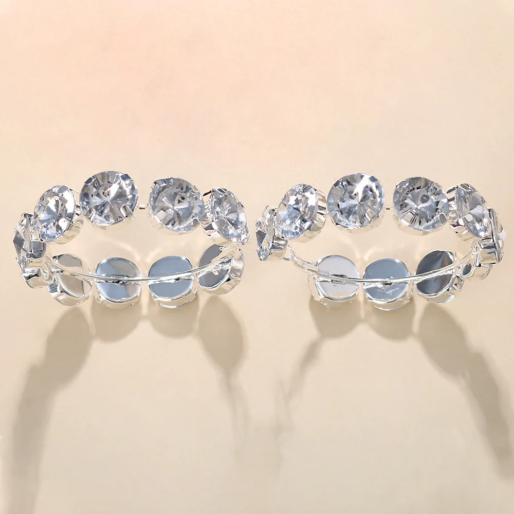 Cross-border explosions exaggerated diamond-set round earrings women's party fashion shiny big circle earrings earrings