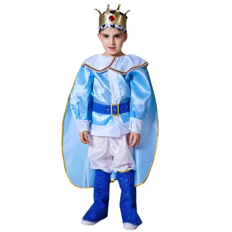 مضحك الملك الأوروبي زي للبنين تأثيري حلي تاج كيب حزام السراويل أعلى واقي أحذية بلاستيك 6 قطعة مهرجان الأداء الدعامة