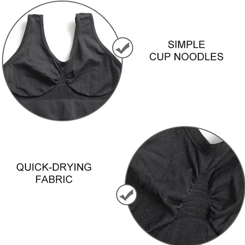 Women Seamless Bras Camisole Underwear Crop Top XXL 3XL Black Pure Color Sports Gym Running Fitness Yoga image 5