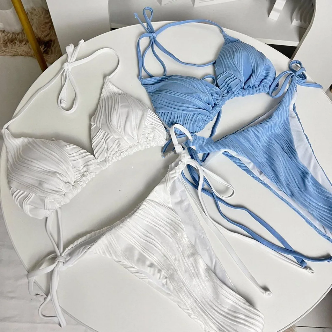 Damen-Bademode, 2024, Damen-Bikini, einfarbig, Bademode, rückenfrei, sexy Tankini, zweiteiliger Hot-Spring-Badeanzug, Strandkleidung, M-XL