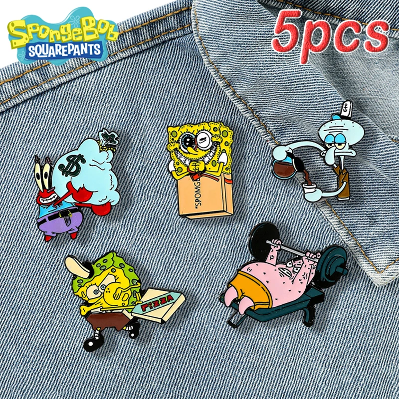 Bob Esponja Calça Quadrada Esmalte Pins para Mulheres, Tentáculos Lula Molusco, Emblemas, Desenhos Animados, Patrick Star, Anime, Jóias, Acessórios