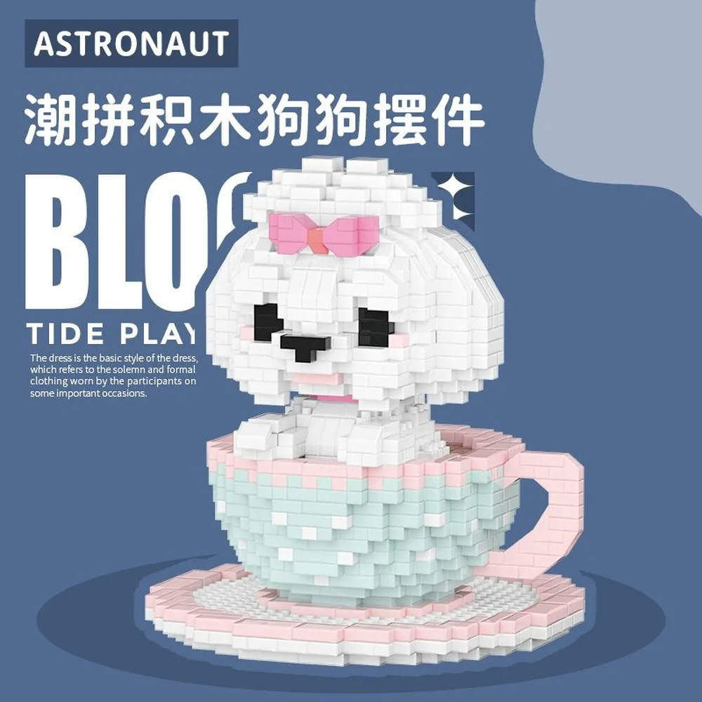Micro Particle Building Blocks Tea Cup Dog Corgi Teddy Bichon Frise DIY Assembly Puzzle Model Ornament Home Tabletop Craft Gift