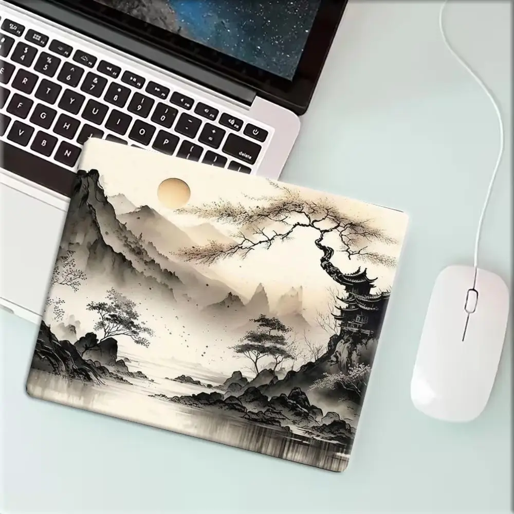 Chinese Ink Wash Mountain Pine Ancient Art Mausepad small mousepad 22*18/25*29CM Pavilion Sunset Landscape 40*45 Non Slip Rubber